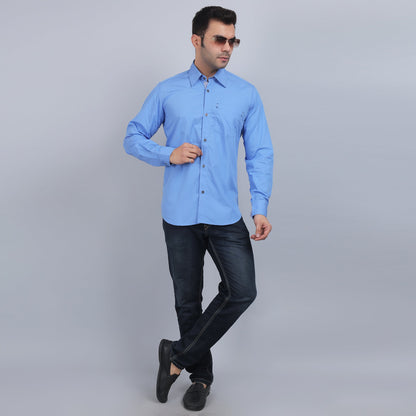 Blue Cotton SOLID full sleeves shirt