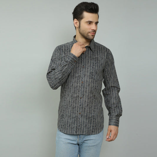 dark grey Cotton printed full sleeves shirt