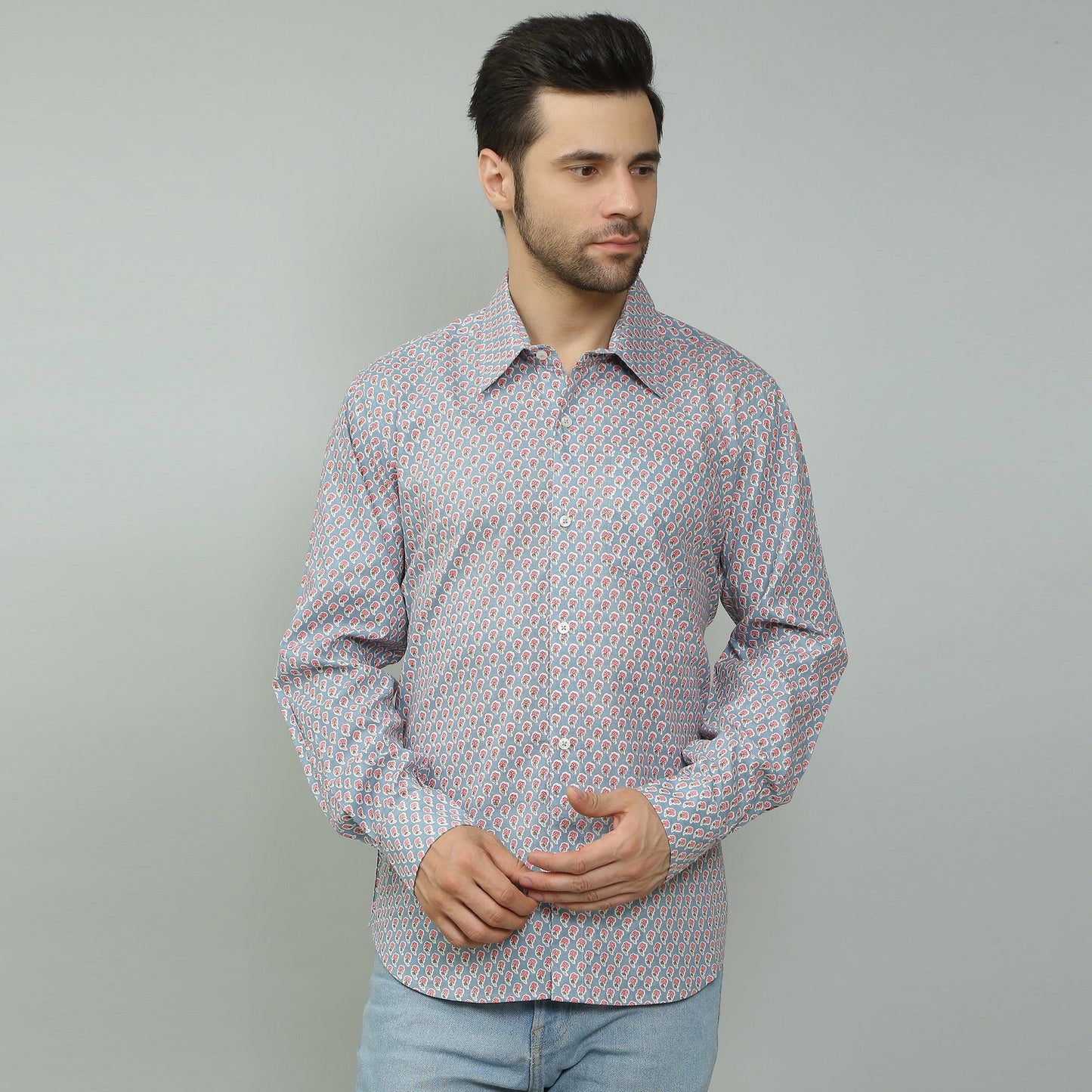 blue Cotton printed full sleeves shirt