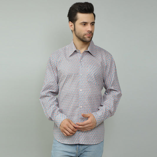 blue Cotton printed full sleeves shirt